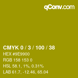 カラーコード: CMYK 0 / 3 / 100 / 38 | qconv.com