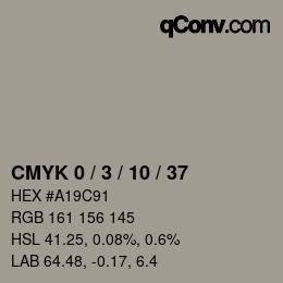 カラーコード: CMYK 0 / 3 / 10 / 37 | qconv.com
