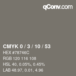 カラーコード: CMYK 0 / 3 / 10 / 53 | qconv.com