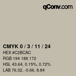 カラーコード: CMYK 0 / 3 / 11 / 24 | qconv.com