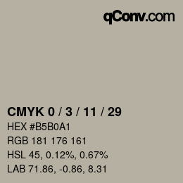 カラーコード: CMYK 0 / 3 / 11 / 29 | qconv.com