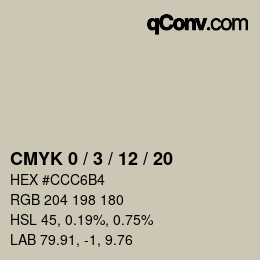 カラーコード: CMYK 0 / 3 / 12 / 20 | qconv.com