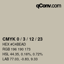 カラーコード: CMYK 0 / 3 / 12 / 23 | qconv.com