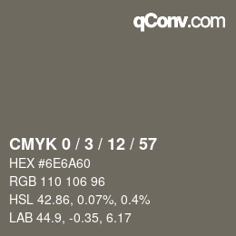カラーコード: CMYK 0 / 3 / 12 / 57 | qconv.com