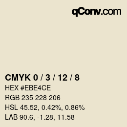 カラーコード: CMYK 0 / 3 / 12 / 8 | qconv.com
