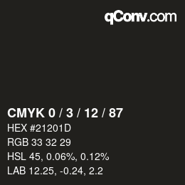 カラーコード: CMYK 0 / 3 / 12 / 87 | qconv.com