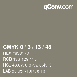 カラーコード: CMYK 0 / 3 / 13 / 48 | qconv.com