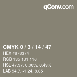 カラーコード: CMYK 0 / 3 / 14 / 47 | qconv.com