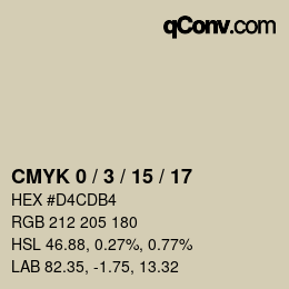 カラーコード: CMYK 0 / 3 / 15 / 17 | qconv.com