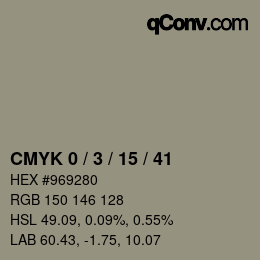 カラーコード: CMYK 0 / 3 / 15 / 41 | qconv.com