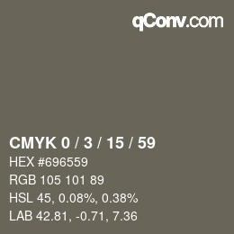カラーコード: CMYK 0 / 3 / 15 / 59 | qconv.com