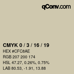 カラーコード: CMYK 0 / 3 / 16 / 19 | qconv.com