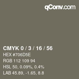 カラーコード: CMYK 0 / 3 / 16 / 56 | qconv.com