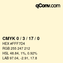 颜色代码: CMYK 0 / 3 / 17 / 0 | qconv.com