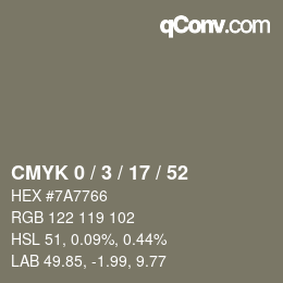 カラーコード: CMYK 0 / 3 / 17 / 52 | qconv.com