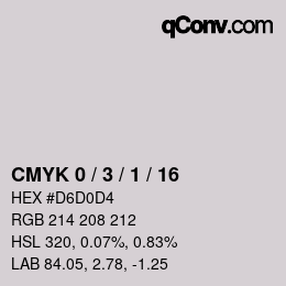 カラーコード: CMYK 0 / 3 / 1 / 16 | qconv.com