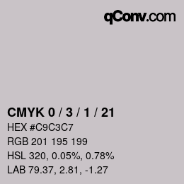 カラーコード: CMYK 0 / 3 / 1 / 21 | qconv.com
