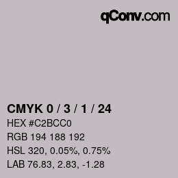 カラーコード: CMYK 0 / 3 / 1 / 24 | qconv.com