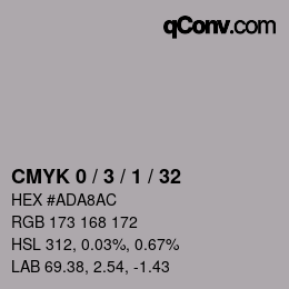 カラーコード: CMYK 0 / 3 / 1 / 32 | qconv.com