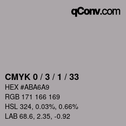カラーコード: CMYK 0 / 3 / 1 / 33 | qconv.com