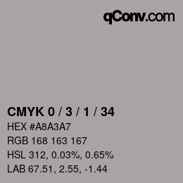 カラーコード: CMYK 0 / 3 / 1 / 34 | qconv.com