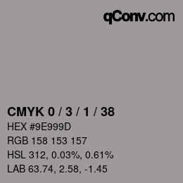 カラーコード: CMYK 0 / 3 / 1 / 38 | qconv.com