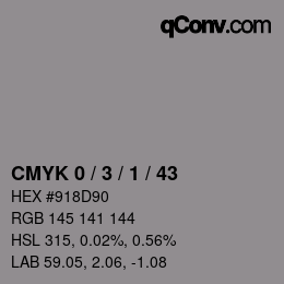 カラーコード: CMYK 0 / 3 / 1 / 43 | qconv.com