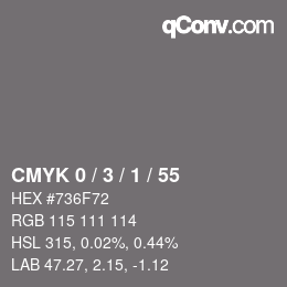 カラーコード: CMYK 0 / 3 / 1 / 55 | qconv.com