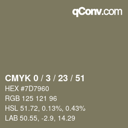 カラーコード: CMYK 0 / 3 / 23 / 51 | qconv.com