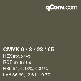 カラーコード: CMYK 0 / 3 / 23 / 65 | qconv.com