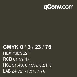 カラーコード: CMYK 0 / 3 / 23 / 76 | qconv.com