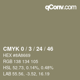 カラーコード: CMYK 0 / 3 / 24 / 46 | qconv.com