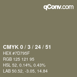 カラーコード: CMYK 0 / 3 / 24 / 51 | qconv.com