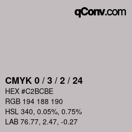 カラーコード: CMYK 0 / 3 / 2 / 24 | qconv.com