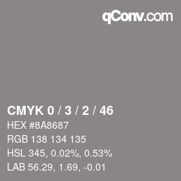 Farbcode: CMYK 0 / 3 / 2 / 46 | qconv.com