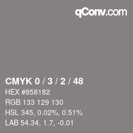 カラーコード: CMYK 0 / 3 / 2 / 48 | qconv.com