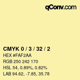 カラーコード: CMYK 0 / 3 / 32 / 2 | qconv.com