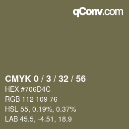 Code couleur: CMYK 0 / 3 / 32 / 56 | qconv.com