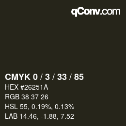 カラーコード: CMYK 0 / 3 / 33 / 85 | qconv.com