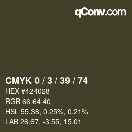 カラーコード: CMYK 0 / 3 / 39 / 74 | qconv.com