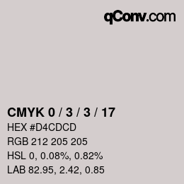 Farbcode: CMYK 0 / 3 / 3 / 17 | qconv.com