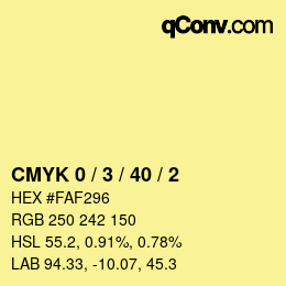 カラーコード: CMYK 0 / 3 / 40 / 2 | qconv.com