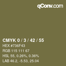 カラーコード: CMYK 0 / 3 / 42 / 55 | qconv.com