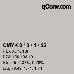 カラーコード: CMYK 0 / 3 / 4 / 22 | qconv.com