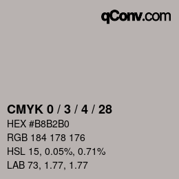 カラーコード: CMYK 0 / 3 / 4 / 28 | qconv.com