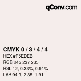 カラーコード: CMYK 0 / 3 / 4 / 4 | qconv.com