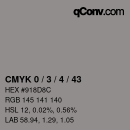 カラーコード: CMYK 0 / 3 / 4 / 43 | qconv.com
