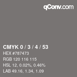 カラーコード: CMYK 0 / 3 / 4 / 53 | qconv.com