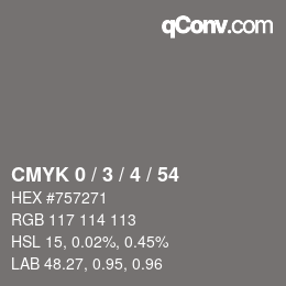 カラーコード: CMYK 0 / 3 / 4 / 54 | qconv.com