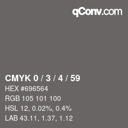 カラーコード: CMYK 0 / 3 / 4 / 59 | qconv.com